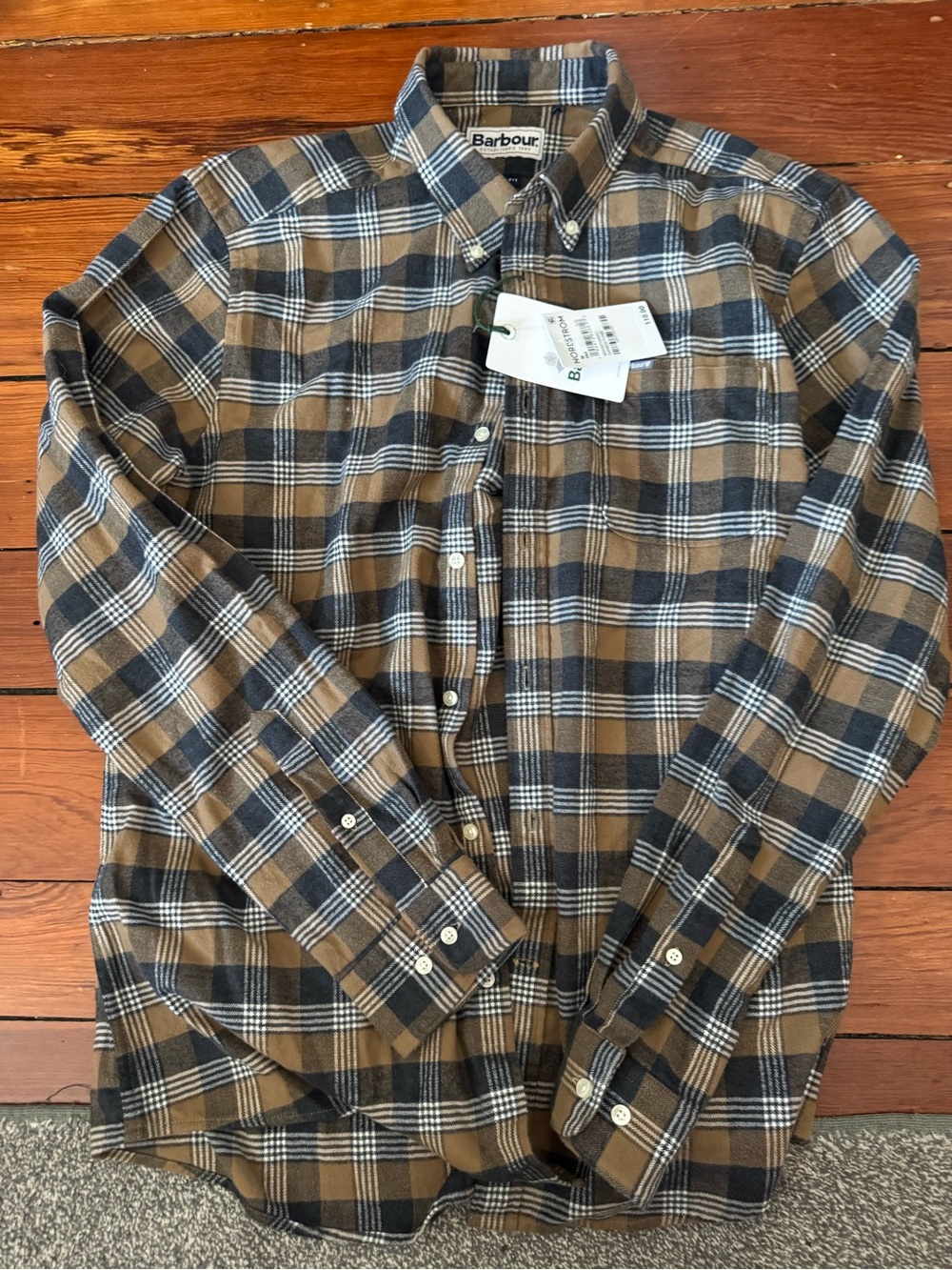 Barbour Tan & Blue Plaid Long-Sleeve Button-Down Shirt